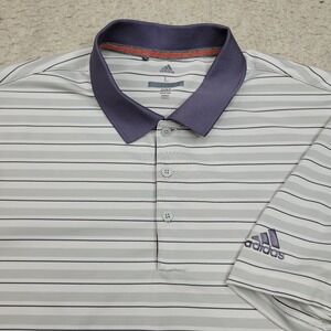 Adidas Golf Polo Shirt Mens Large Gray Striped Short Sleeve Performance Stretch